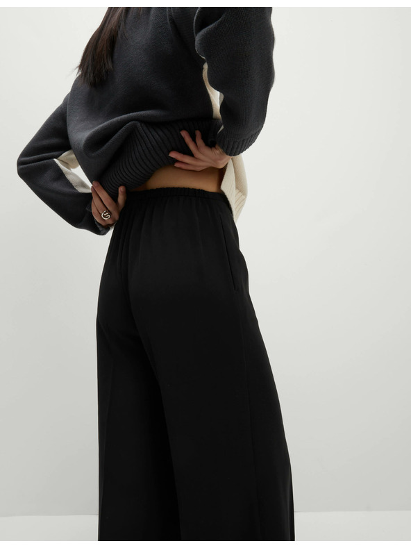 Marks & Spencer Широк панталон от креп с еластична талия Marks & Spencer черен