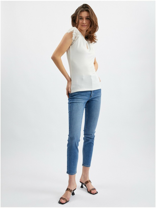 Orsay Бяла дамска тениска с дантелен детайл ORSAY