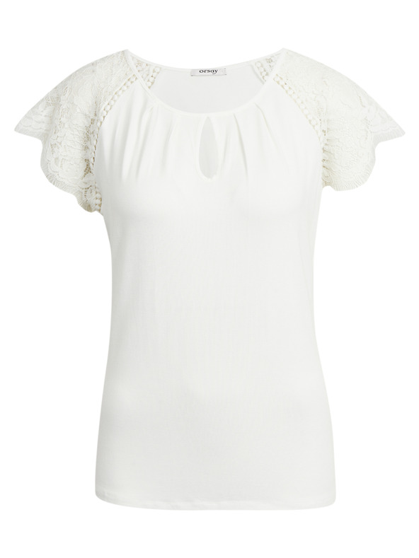 Orsay Бяла дамска тениска с дантелен детайл ORSAY
