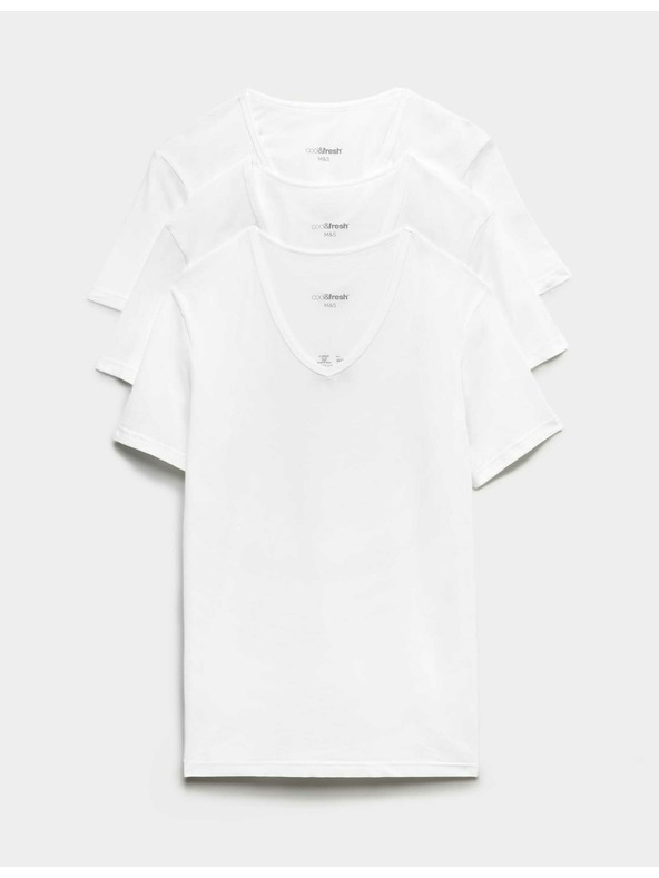 Marks & Spencer Комплект от три мъжки основни тениски в бяло с технология Marks & Spencer Cool & Fresh™
