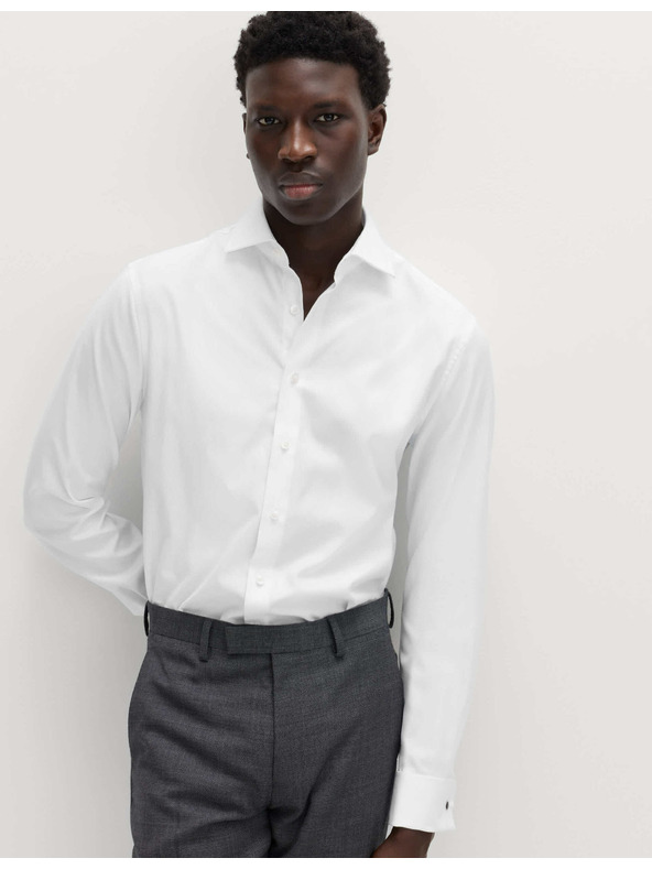 Marks & Spencer Луксозна памучна риза с двойни маншети с тясна кройка Marks & Spencer в бяло