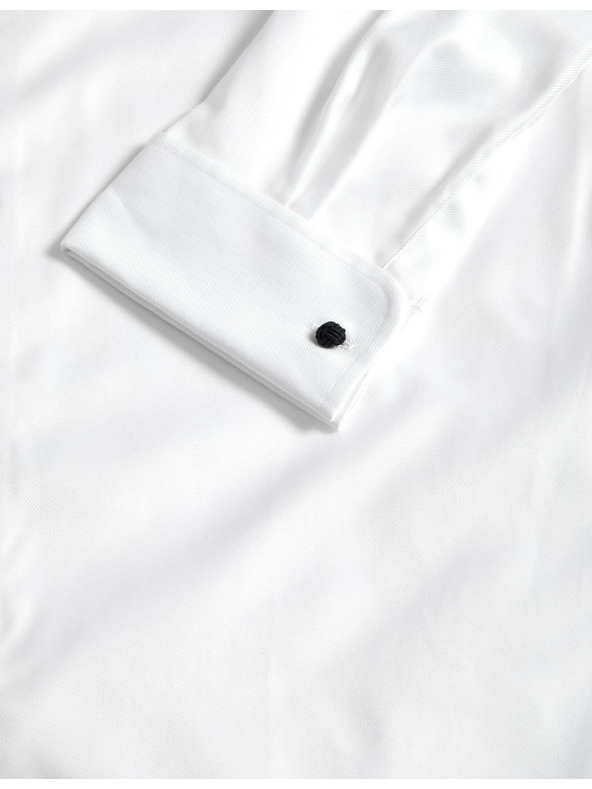 Marks & Spencer Луксозна памучна риза с двойни маншети с тясна кройка Marks & Spencer в бяло