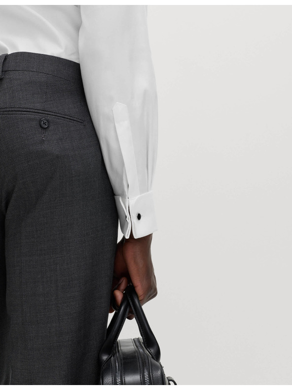 Marks & Spencer Луксозна памучна риза с двойни маншети с тясна кройка Marks & Spencer в бяло