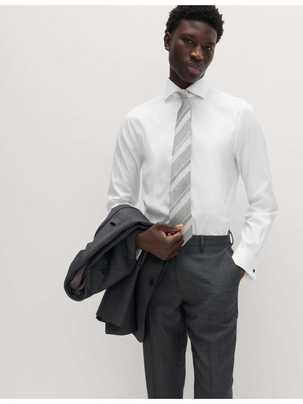 Marks & Spencer Луксозна памучна риза с двойни маншети с тясна кройка Marks & Spencer в бяло