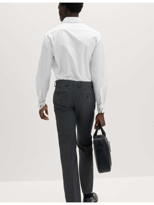 Marks & Spencer Луксозна памучна риза с двойни маншети с тясна кройка Marks & Spencer в бяло