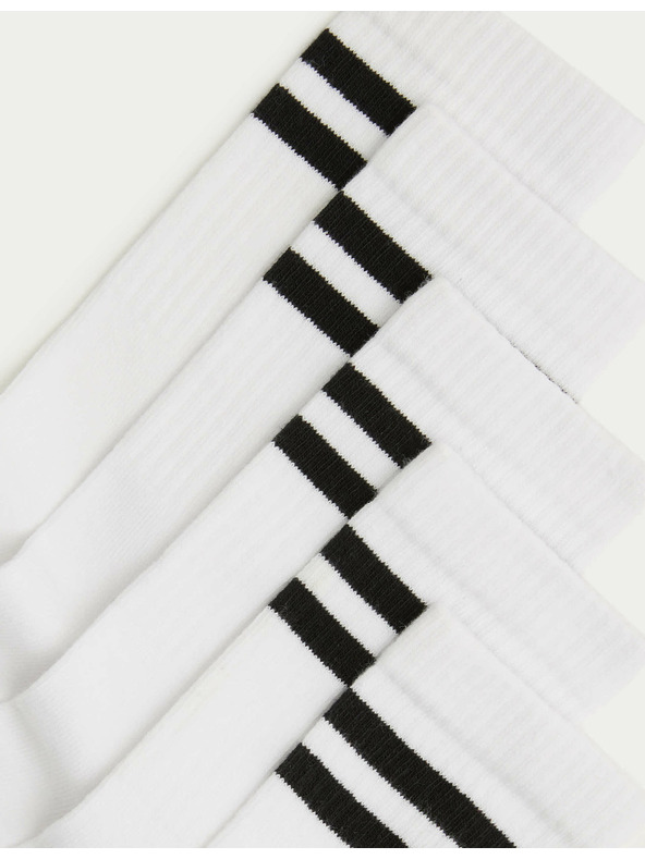 Marks & Spencer Ивичести спортни чорапи с висок дял памук, комплект 5 чифта (6 малки – 7 големи) Marks & Spencer бял