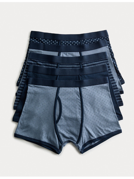 Marks & Spencer Боксерки от памучна материя с еластичност и геометричен десен, 5 бр. Marks & Spencer син