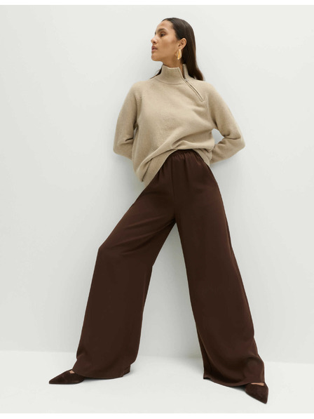 Marks & Spencer Креп панталони с широки крачоли и еластична талия Marks & Spencer кафяв