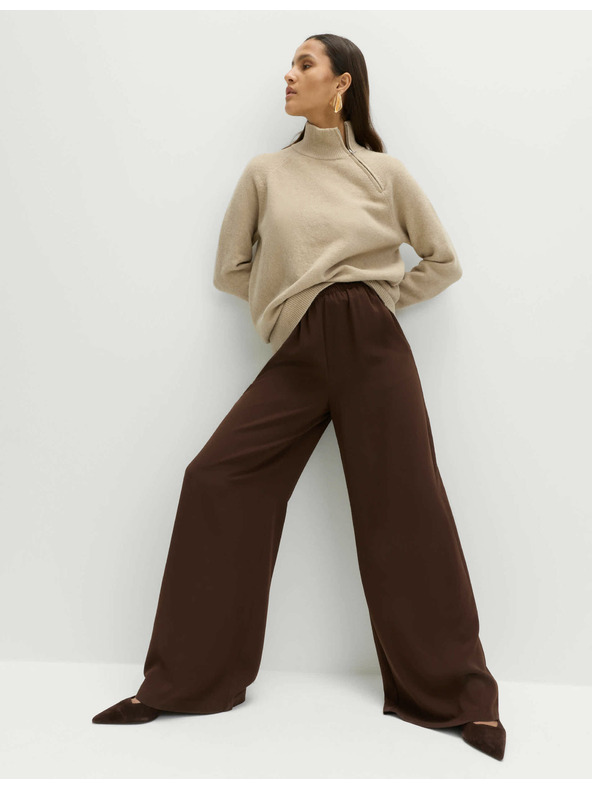 Marks & Spencer Креп панталони с широки крачоли и еластична талия Marks & Spencer кафяв