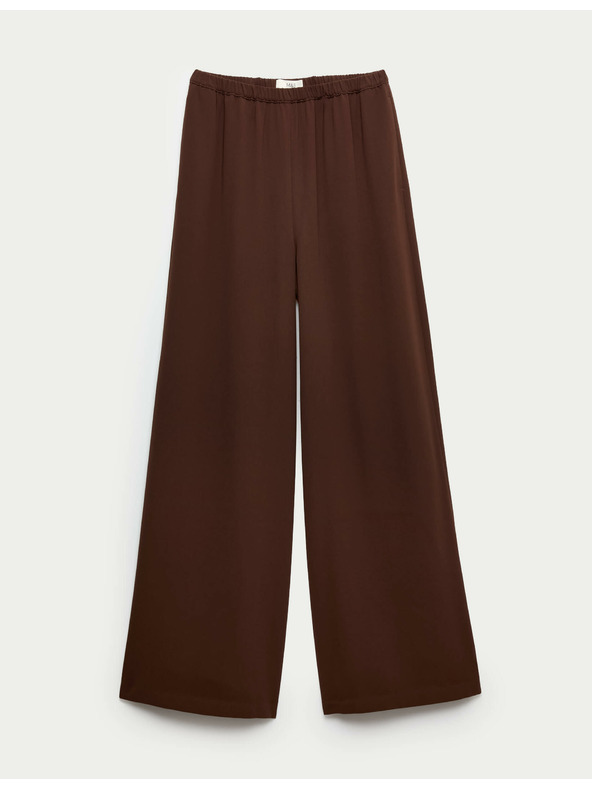 Marks & Spencer Креп панталони с широки крачоли и еластична талия Marks & Spencer кафяв
