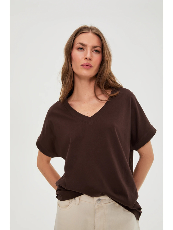 Moodo Тениска с деколте кафява Moodo