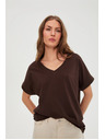 Moodo Тениска с деколте кафява Moodo