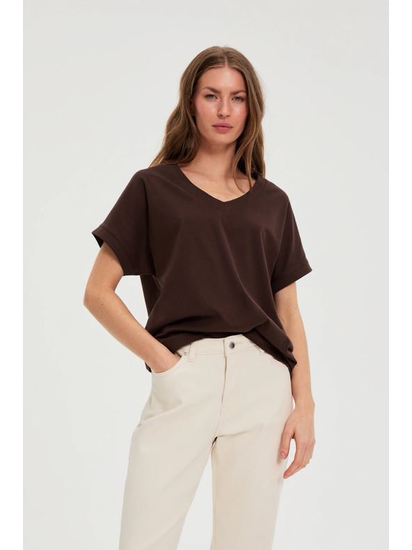 Moodo Тениска с деколте кафява Moodo