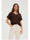 Moodo Тениска с деколте кафява Moodo