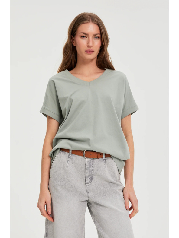 Moodo Тениска с деколте маслинова Moodo
