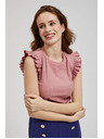 Moodo Ребрирана блуза с волан на раменете розова Moodo