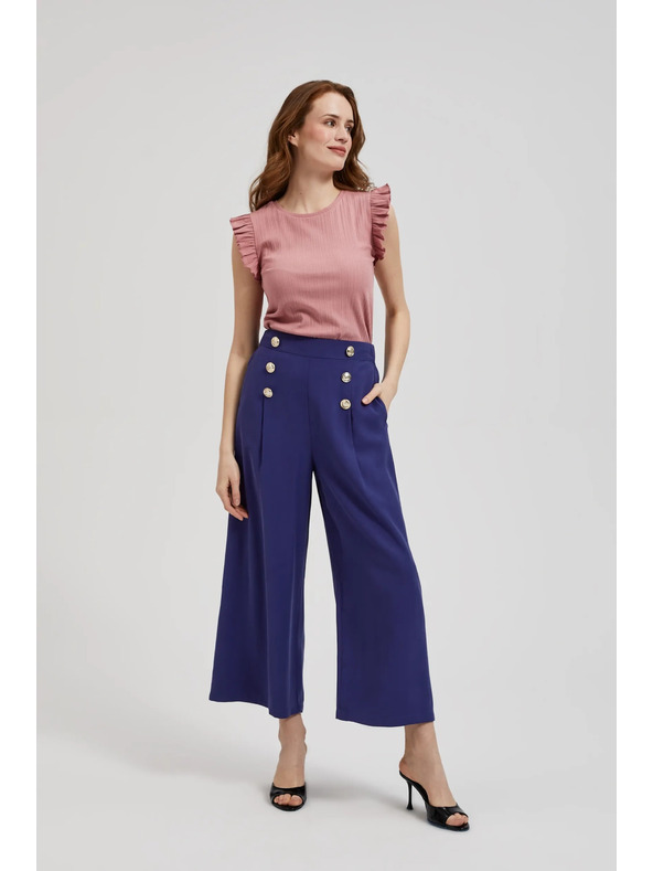 Moodo Ребрирана блуза с волан на раменете розова Moodo