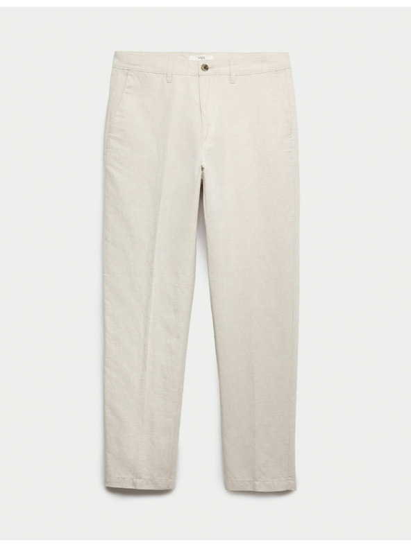 Marks & Spencer Чино панталони от лен смес, нормален крой Marks & Spencer бежова