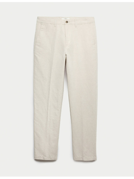 Marks & Spencer Чино панталони от лен смес, нормален крой Marks & Spencer бежова
