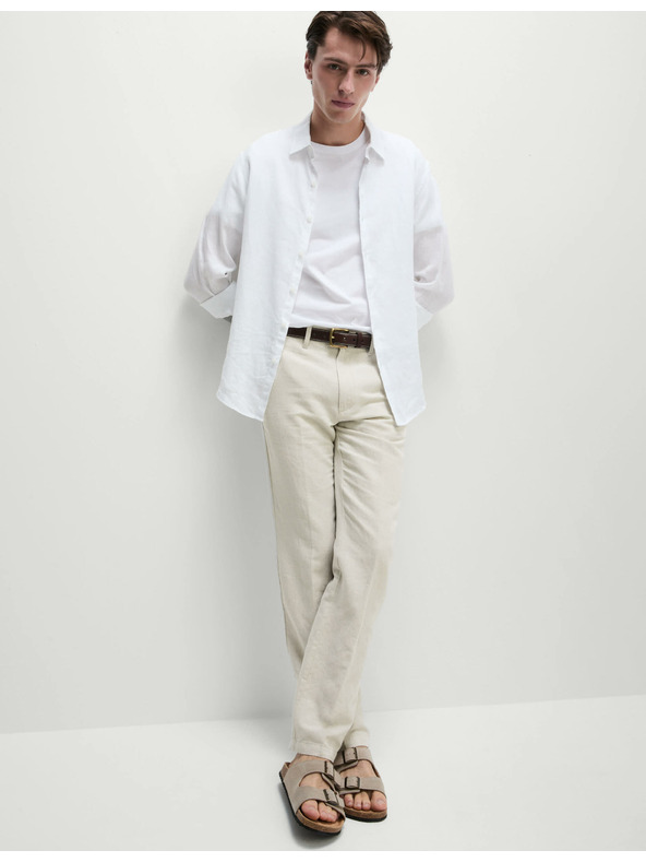 Marks & Spencer Чино панталони от лен смес, нормален крой Marks & Spencer бежова