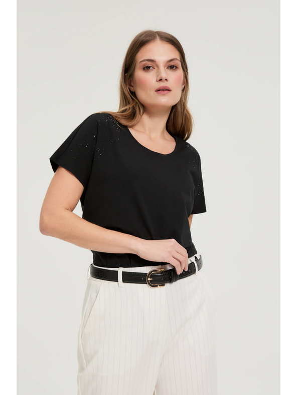 Moodo Блуза с декоративна аплика черна Moodo