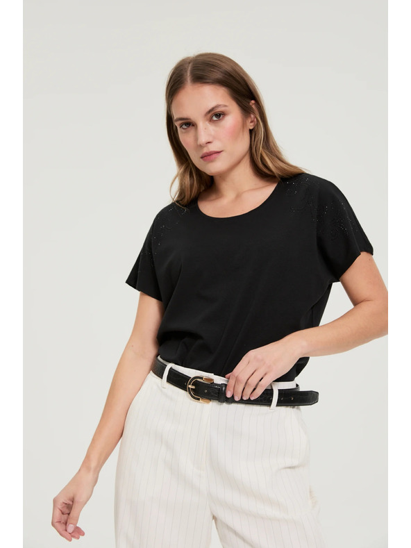 Moodo Блуза с декоративна аплика черна Moodo