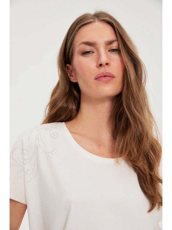Moodo Блуза с декоративна аплика бяла Moodo