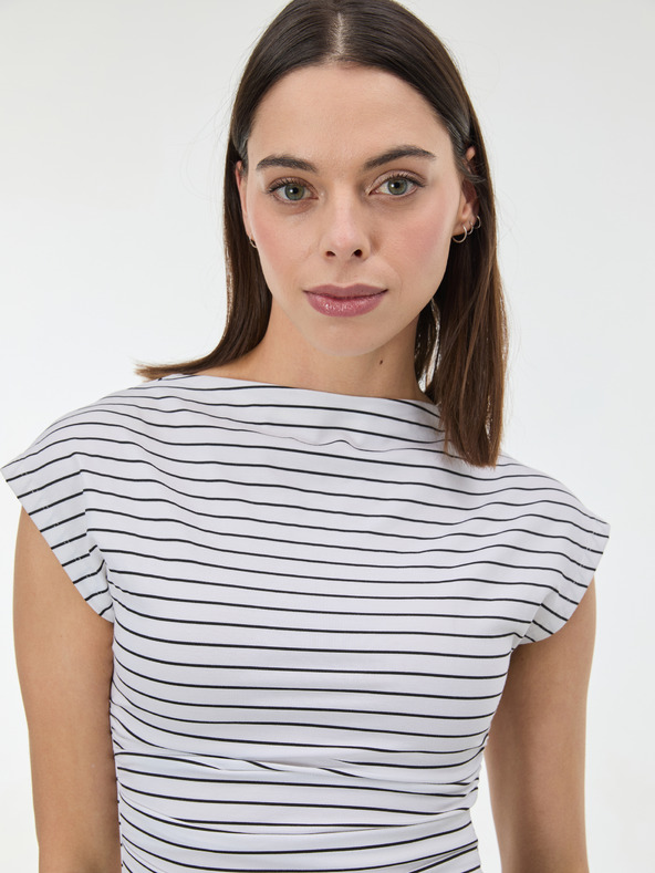 Orsay Бяла раирана дамска тениска с къс ръкав ORSAY