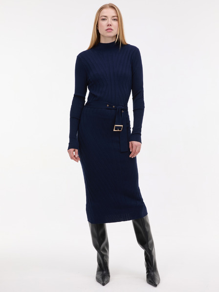 Orsay Тъмносиня дамска миди рокля с колан ORSAY