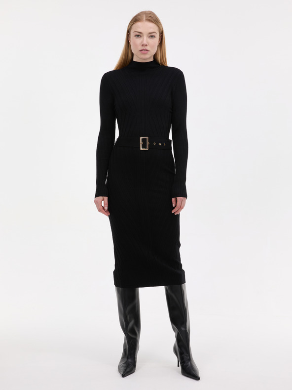 Orsay Черна дамска миди рокля с колан ORSAY