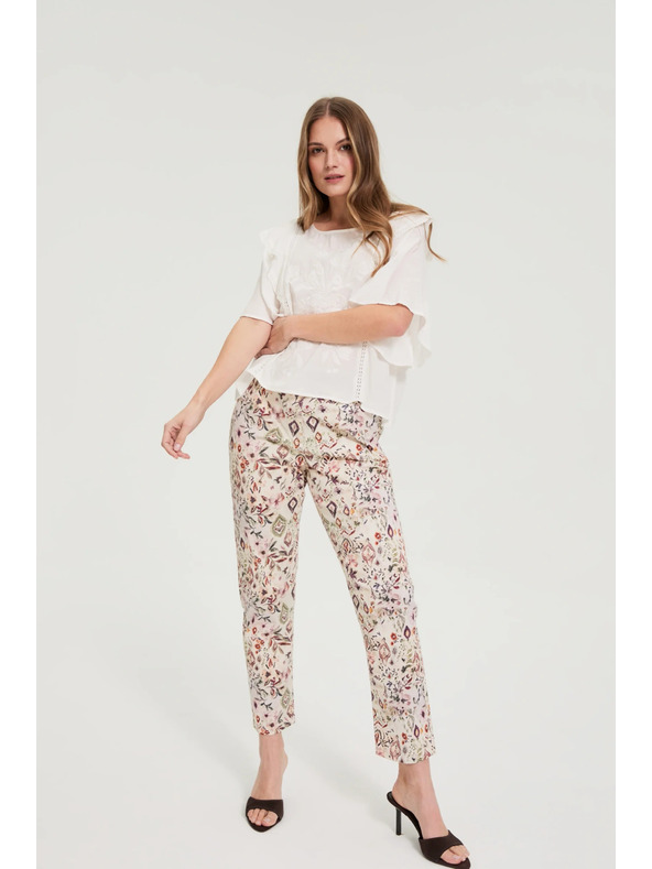 Moodo Панталони с шарка бежови Moodo