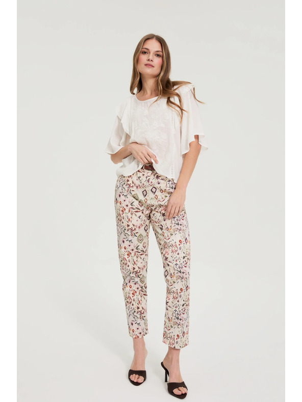 Moodo Панталони с шарка бежови Moodo