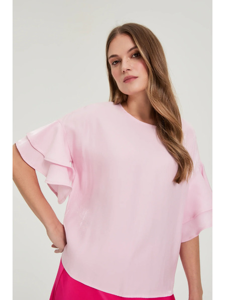 Moodo Розова риза с воланчета на ръкавите Moodo