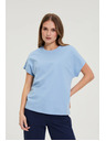 Moodo Памучна синя блуза с къс ръкав Moodo