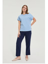 Moodo Памучна синя блуза с къс ръкав Moodo