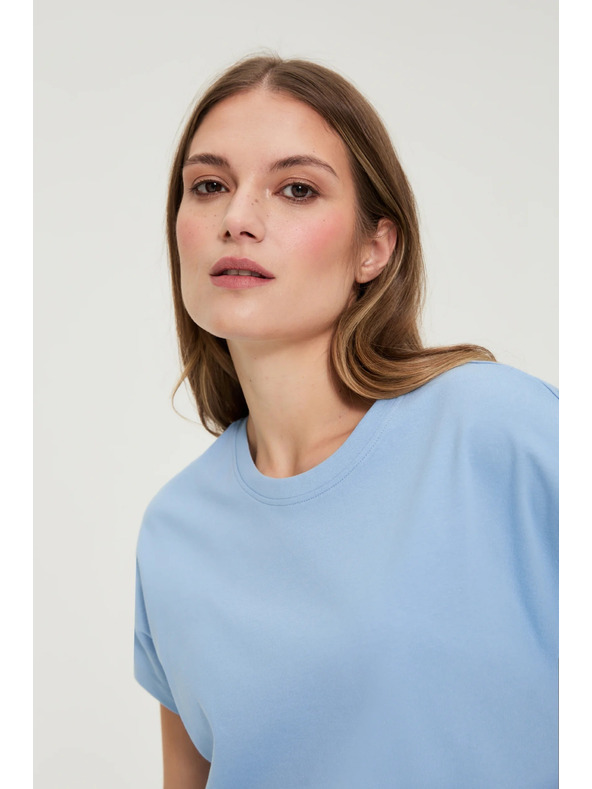 Moodo Памучна синя блуза с къс ръкав Moodo