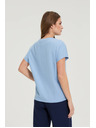 Moodo Памучна синя блуза с къс ръкав Moodo