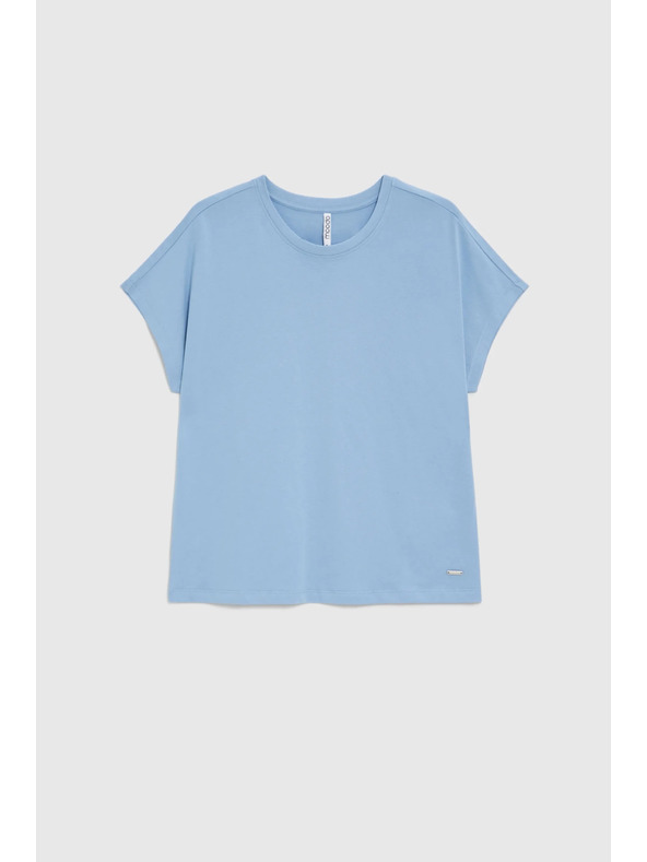 Moodo Памучна синя блуза с къс ръкав Moodo