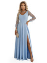 numoco LORETTA Уникални дълги рокли с тюлени ръкави и деколте - светлосин
