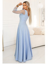 numoco LORETTA Уникални дълги рокли с тюлени ръкави и деколте - светлосин