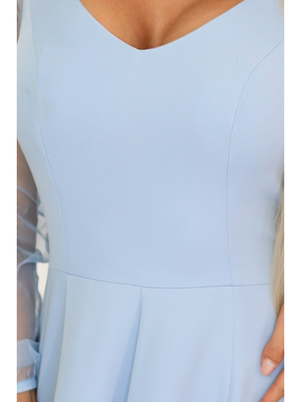 numoco LORETTA Уникални дълги рокли с тюлени ръкави и деколте - светлосин