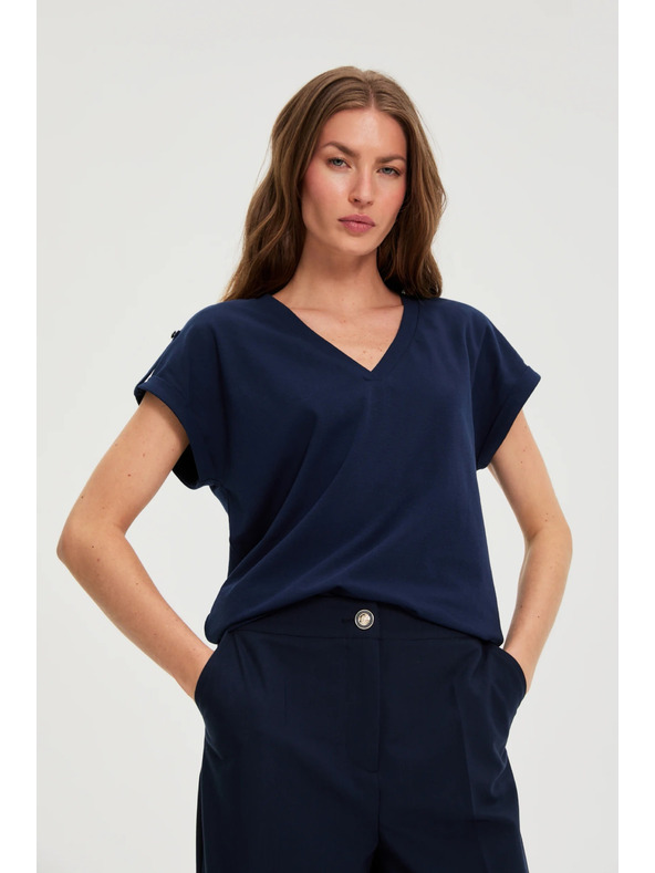 Moodo Памучна тениска тъмносиня Moodo