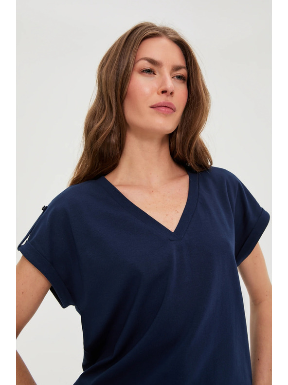Moodo Памучна тениска тъмносиня Moodo