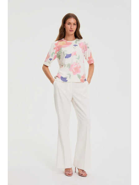 Moodo Панталони с широки крачола в кант бели Moodo