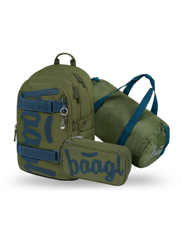 BAAGL  BAAGL КОМПЛЕКТ 3 Skate Olive: раница, пенал, спортна чанта GRS