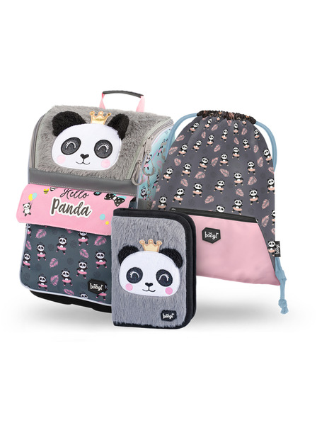 BAAGL  Сив комплект от 3 панди с цип: куфарче, моливник, чанта Baagl