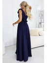 numoco Елегантни вечерни макси рокли с цепка и рози - морско синьо