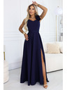 numoco Елегантни вечерни макси рокли с цепка и рози - морско синьо