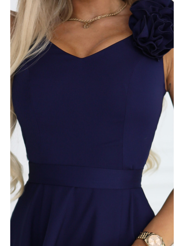 numoco Елегантни вечерни макси рокли с цепка и рози - морско синьо