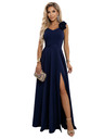 numoco Елегантни вечерни макси рокли с цепка и рози - морско синьо